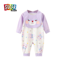 Purple & White Infant Girls Printed Cotton Rompers