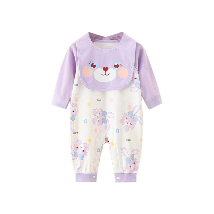 Purple & White Infant Girls Printed Cotton Rompers
