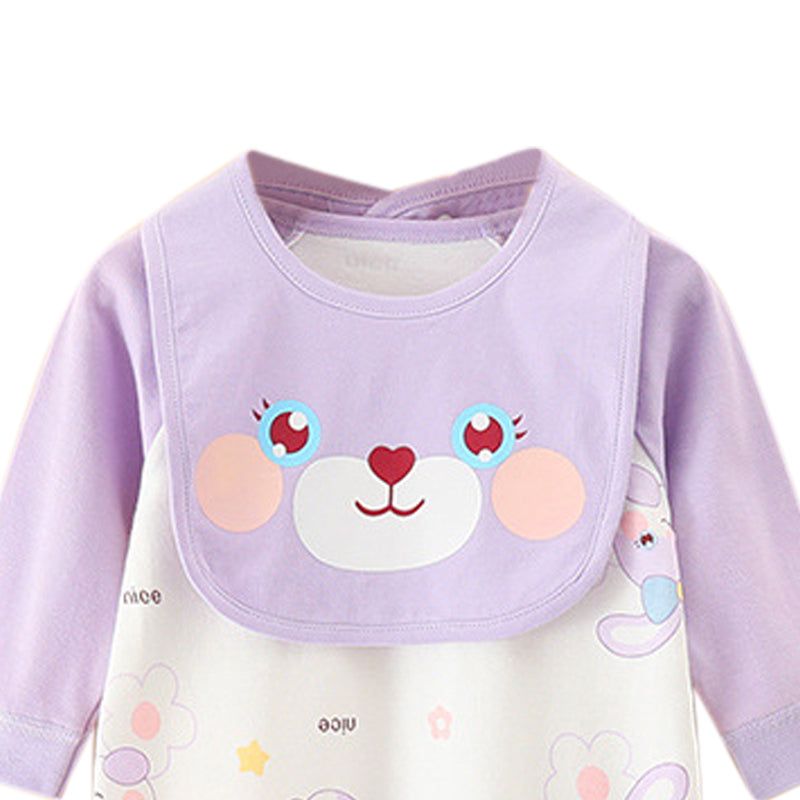 Purple & White Infant Girls Printed Cotton Rompers