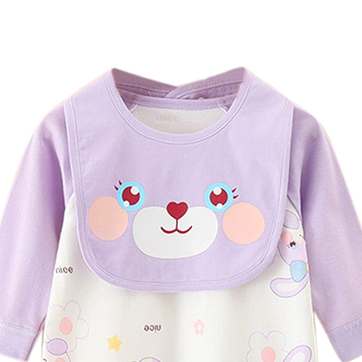 Purple & White Infant Girls Printed Cotton Rompers