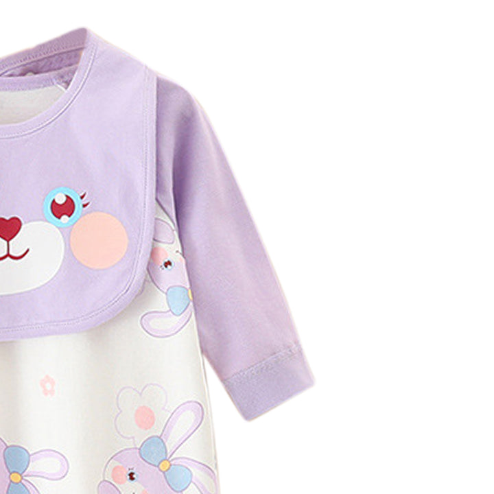 Purple & White Infant Girls Printed Cotton Rompers