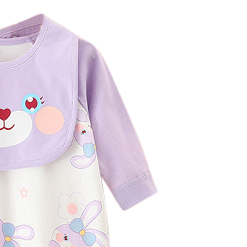 Purple & White Infant Girls Printed Cotton Rompers