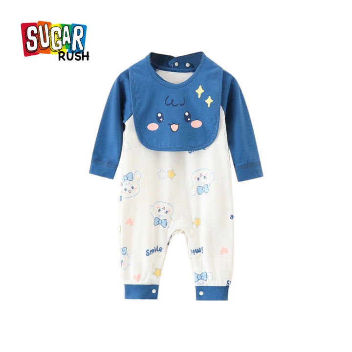 Navy Blue Infant Boys Printed Round Neck Cotton Rompers