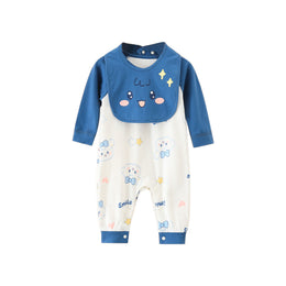 Navy Blue Infant Boys Printed Round Neck Cotton Rompers