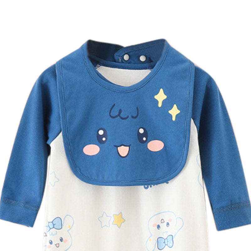 Navy Blue Infant Boys Printed Round Neck Cotton Rompers