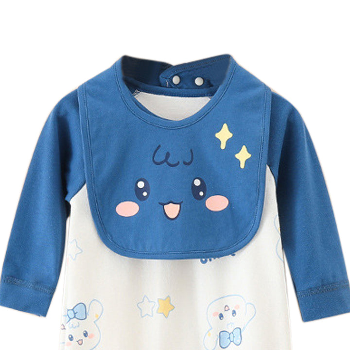 Navy Blue Infant Boys Printed Round Neck Cotton Rompers