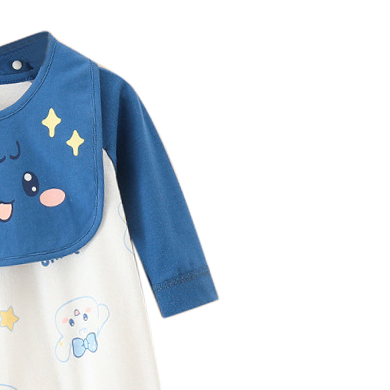 Navy Blue Infant Boys Printed Round Neck Cotton Rompers