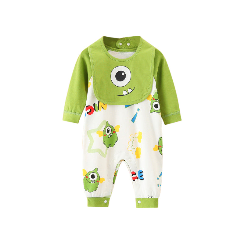 Infant Boys Green Conversational Printed Cotton Rompers
