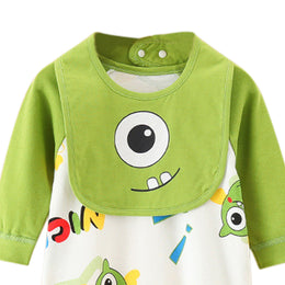 Infant Boys Green Conversational Printed Cotton Rompers
