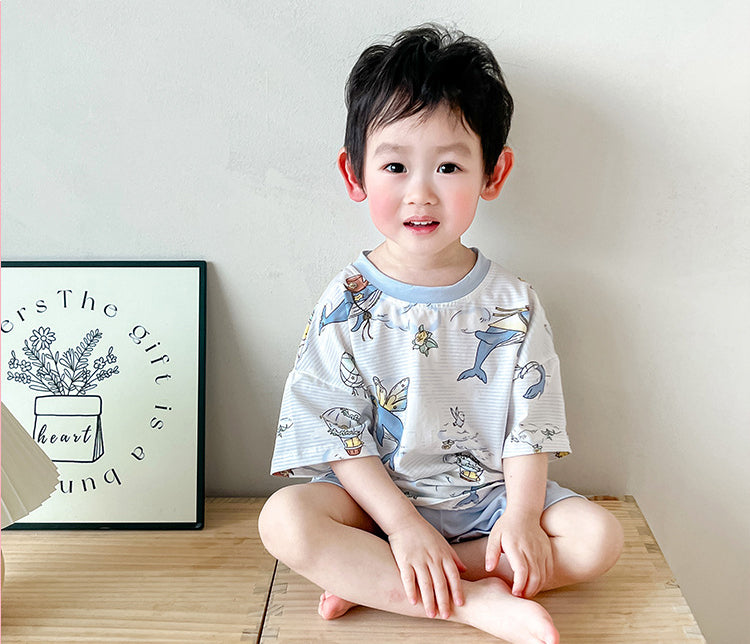 Boys Printed Round Neck T-shirt With Shorts