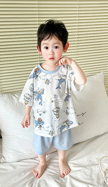 Boys Printed Round Neck T-shirt With Shorts