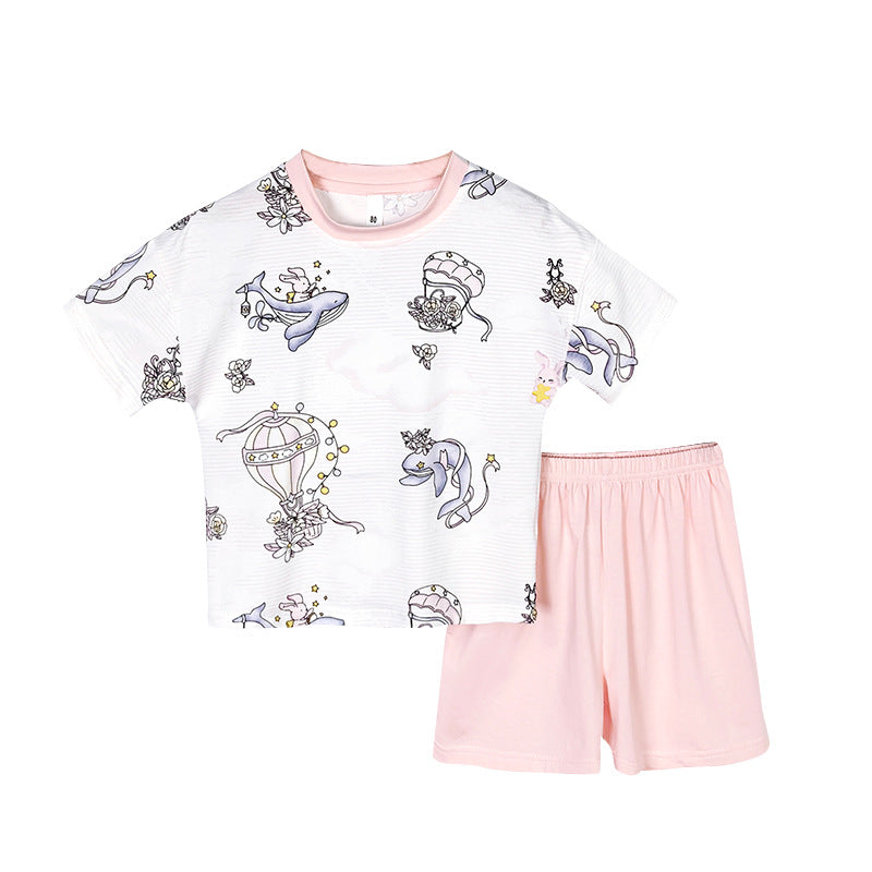 Girls Printed Round Neck T-Shirt With Shorts