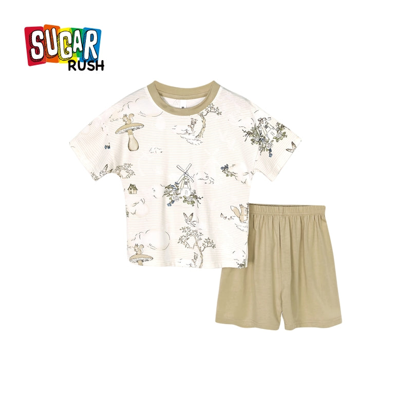 Girls Printed Round Neck T-Shirt With Shorts