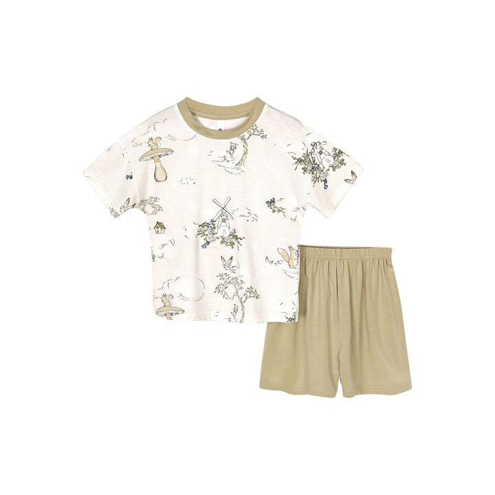 Girls Printed Round Neck T-Shirt With Shorts