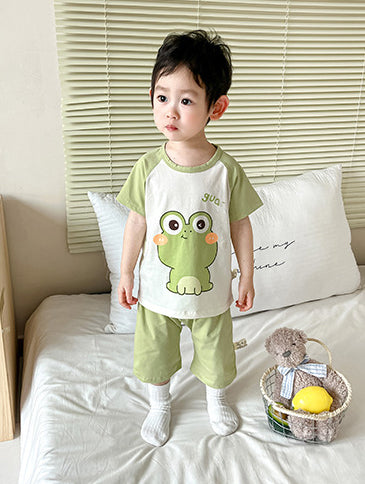 Boys Printed Round Neck Pure Cotton T-shirt With Shorts