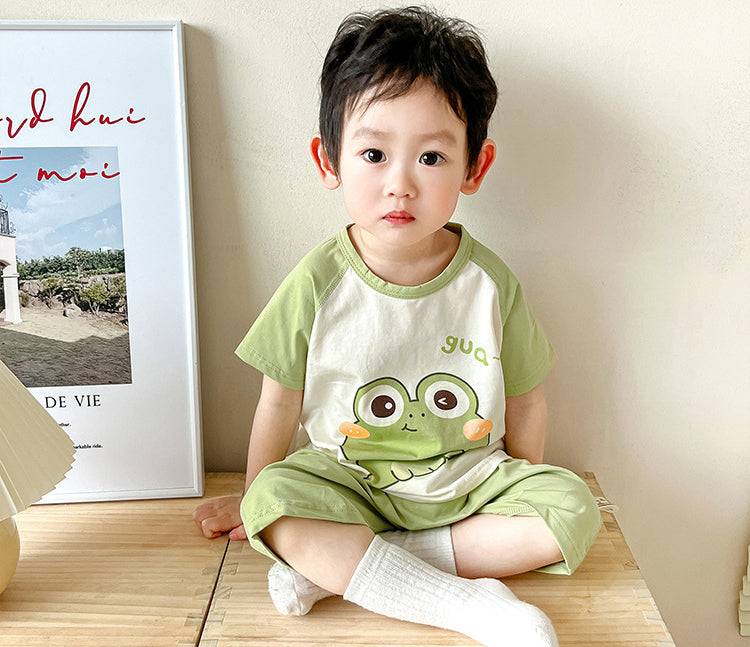 Boys Printed Round Neck Pure Cotton T-shirt With Shorts