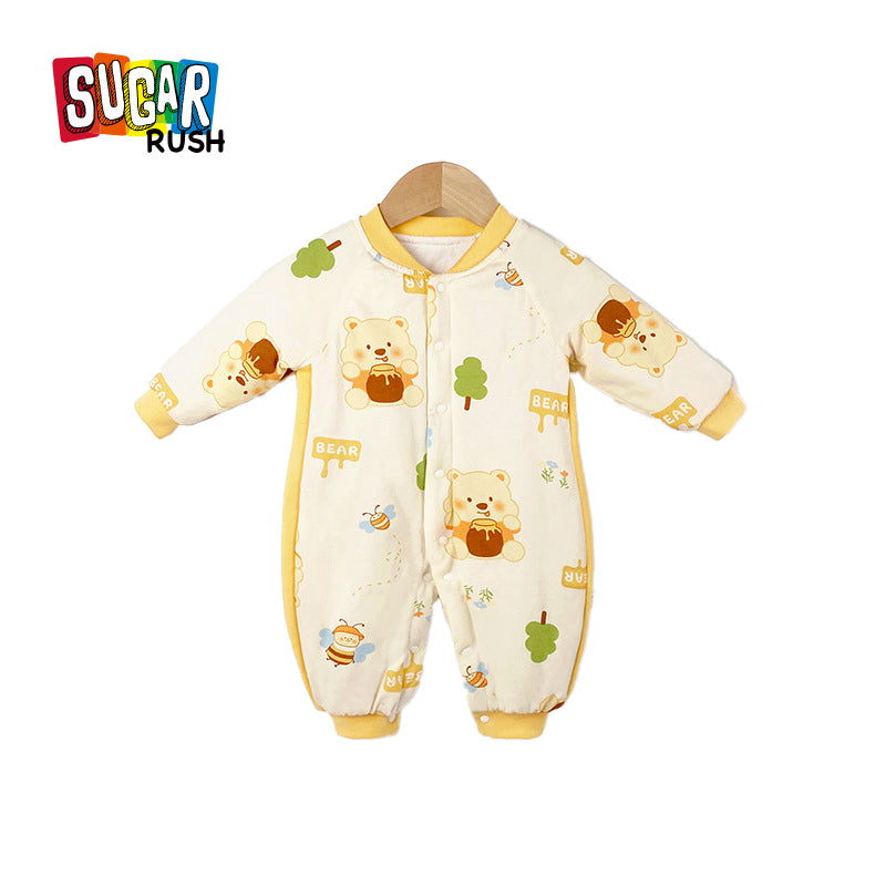Infant Girls Yellow Conversational Printed Rompers