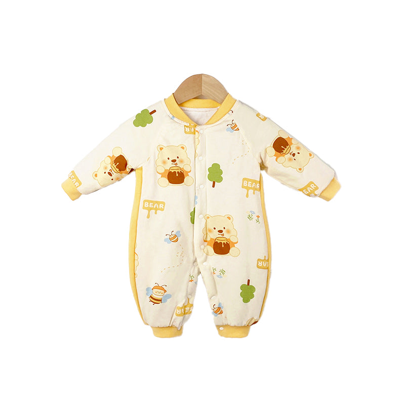 Infant Girls Yellow Conversational Printed Rompers