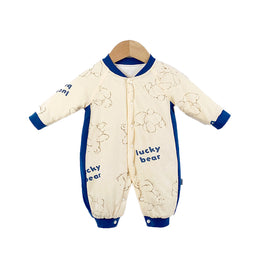 Infant Boys Beige & Blue Abstract Printed Rompers