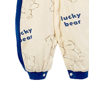 Infant Boys Beige & Blue Abstract Printed Rompers