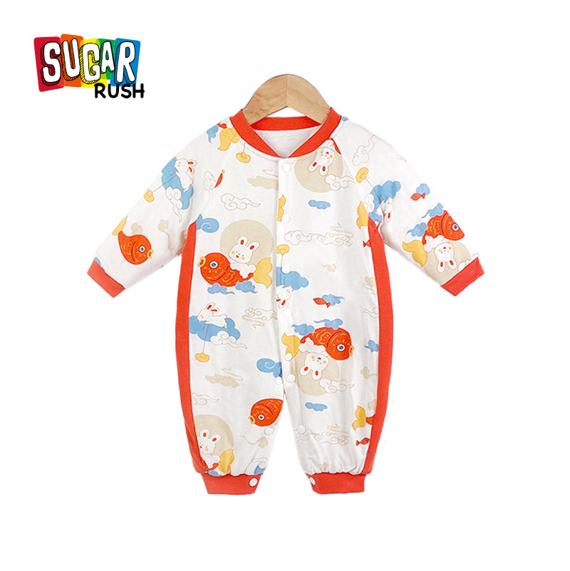 Infants Girls Red Conversational Printed Rompers