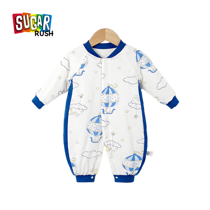 Infant Boys White & Blue Printed Rompers