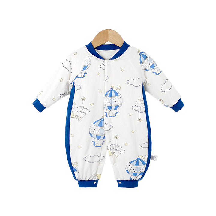 Infant Boys White & Blue Printed Rompers