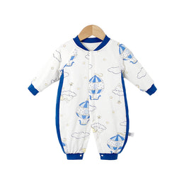 Infant Boys White & Blue Printed Rompers