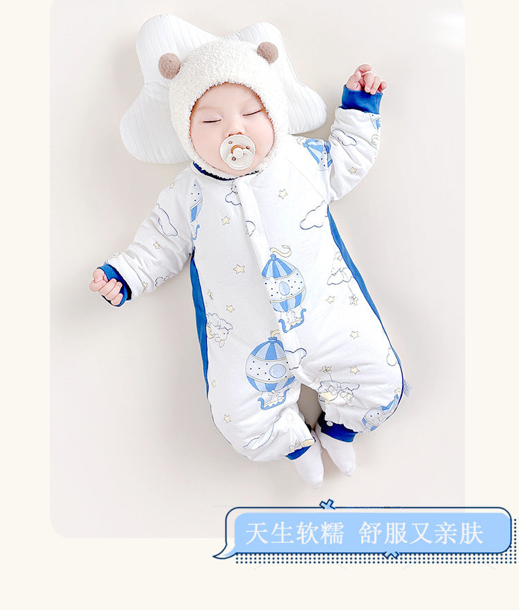 Infant Boys White & Blue Printed Rompers