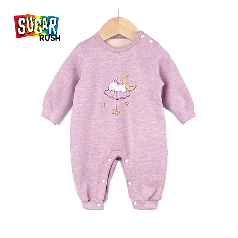 Infants Girls Purple Graphic Printed Cotton Rompers