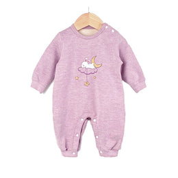 Infants Girls Purple Graphic Printed Cotton Rompers