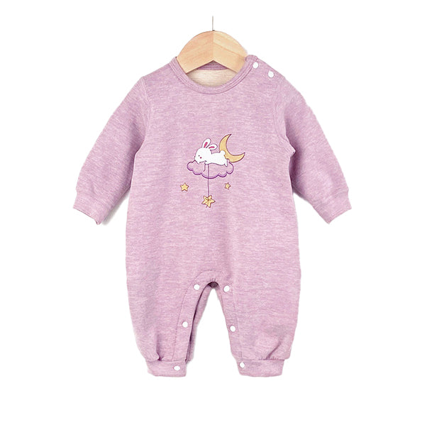 Infants Girls Purple Graphic Printed Cotton Rompers