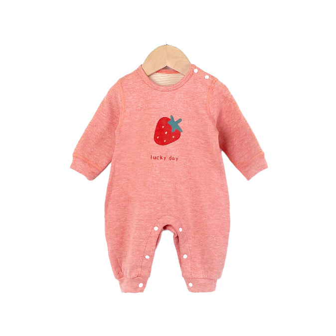Infant Girls Orange Printed Cotton Rompers