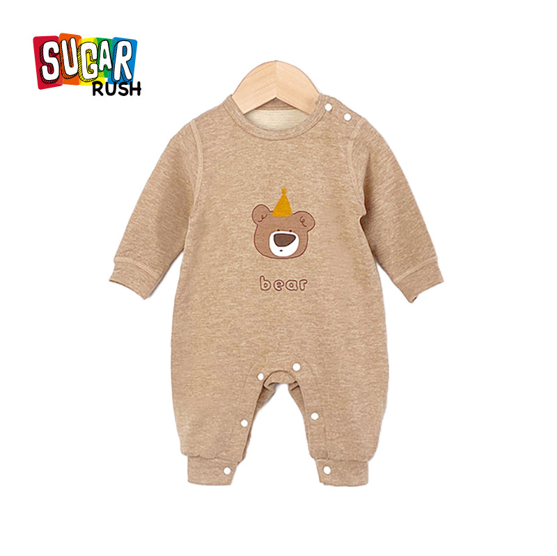 Infant Boys Khaki Graphic Printed Cotton Rompers