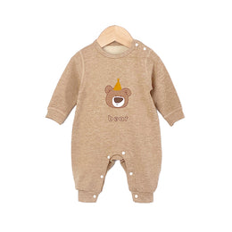 Infant Boys Khaki Graphic Printed Cotton Rompers
