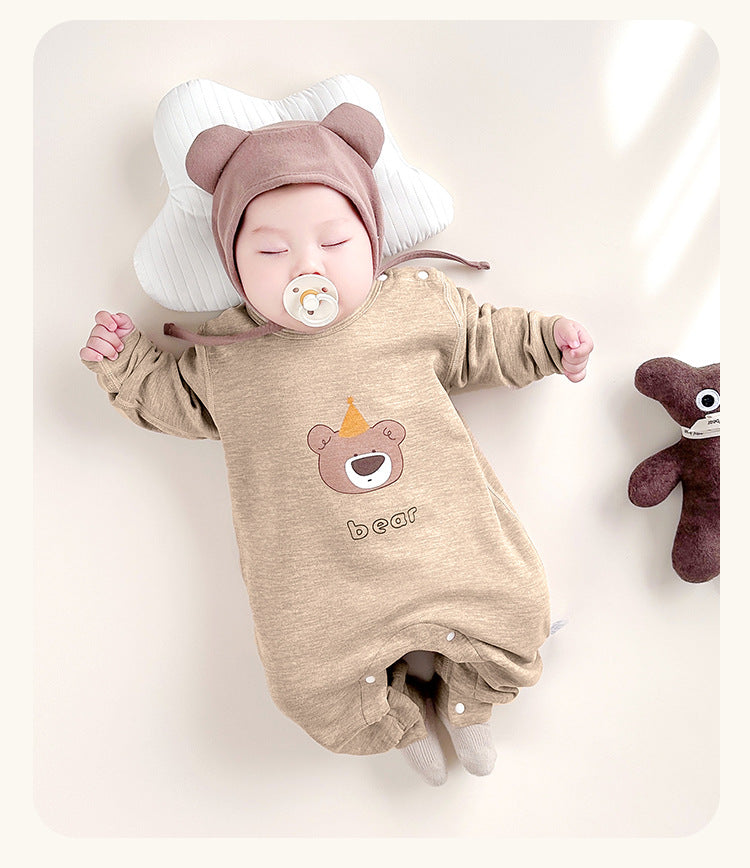 Infant Boys Khaki Graphic Printed Cotton Rompers