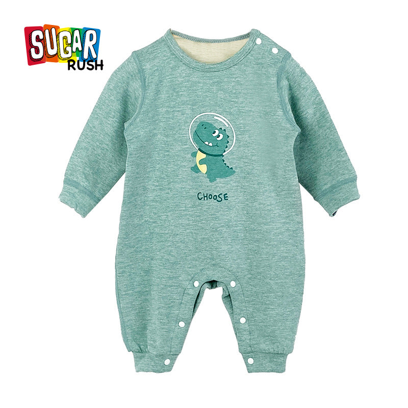 Infant Boys Green Printed Cotton Rompers