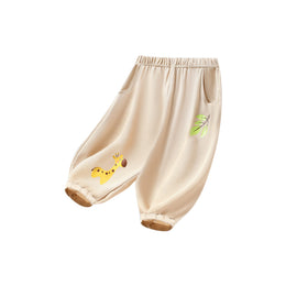 Boys Beige Conversational Printed Loose Fit Easy Wash Modal Joggers