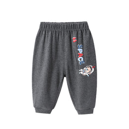 Boys Grey Easy Wash Conversational Printed Mid Rise Cotton Joggers