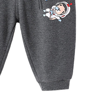 Boys Grey Easy Wash Conversational Printed Mid Rise Cotton Joggers