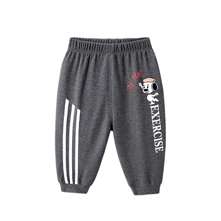 Boys Grey Typography Printed Easy Wash Cotton Joggers