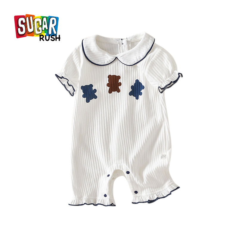 Infant Girls White Striped Peter Pan Collar Cotton Rompers