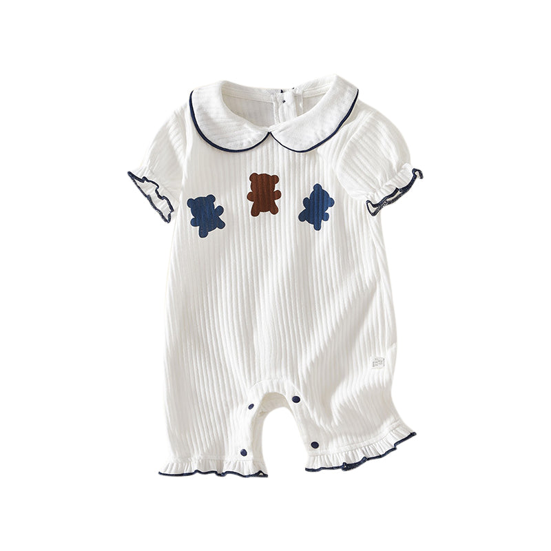 Infant Girls White Striped Peter Pan Collar Cotton Rompers