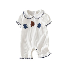 Infant Girls White Striped Peter Pan Collar Cotton Rompers