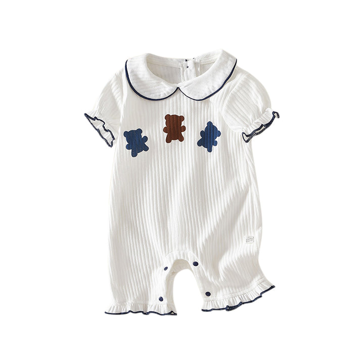 Infant Girls White Striped Peter Pan Collar Cotton Rompers