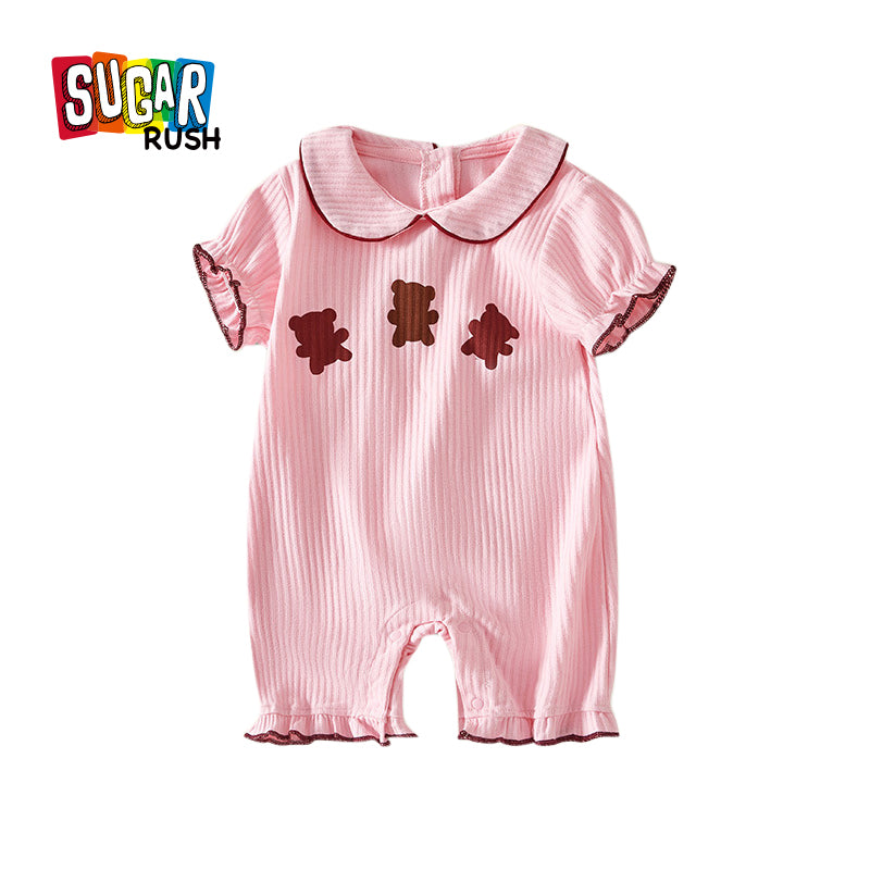 Pink Infants Girls Printed Cotton Rompers
