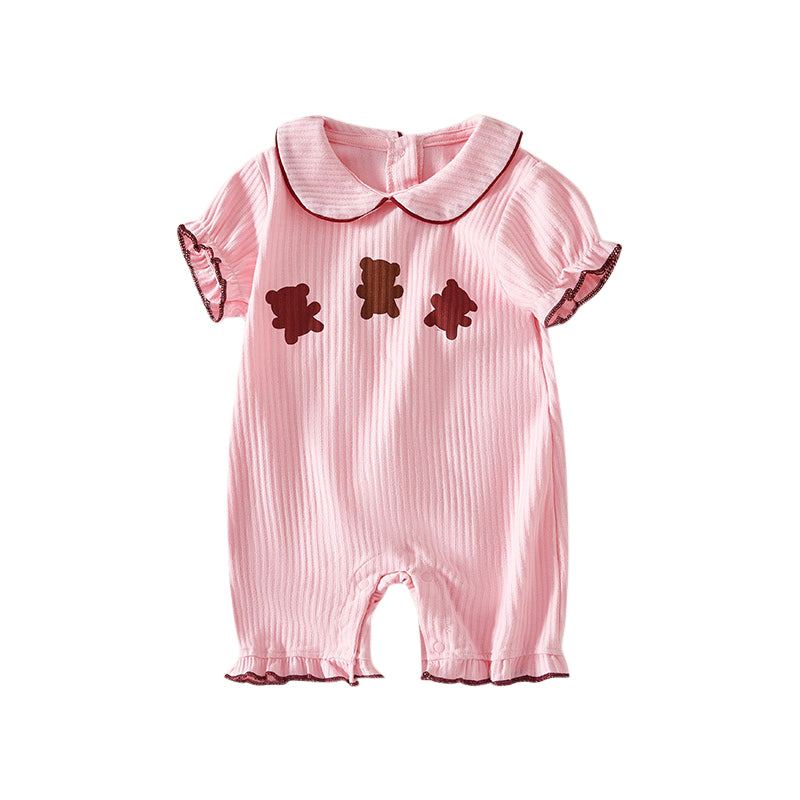 Pink Infants Girls Printed Cotton Rompers