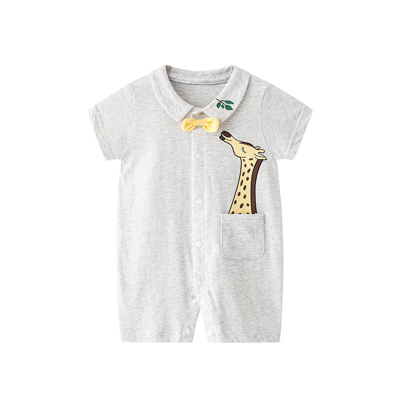 Infant Boys Printed Cotton Round Neck Rompers