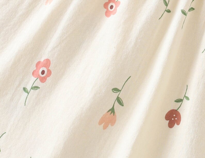 Girls Beige Floral Printed Cotton A-Line Dress