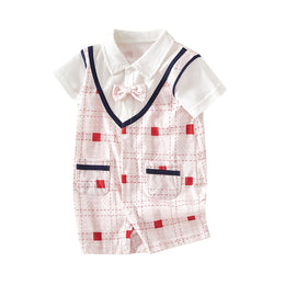 Infant Girls Printed Cotton Round Neck Rompers